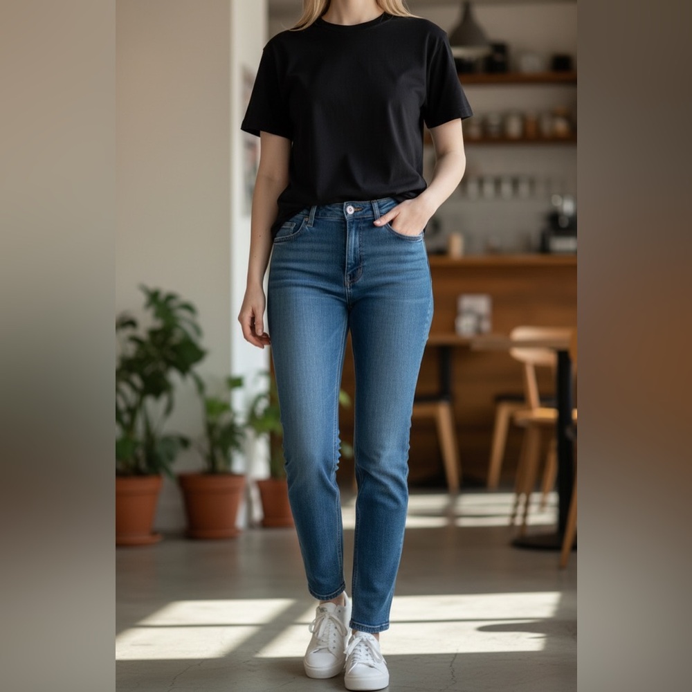 Fidelity women’s jeans size 27 all crop Sakura blue girlfriend straight leg crop